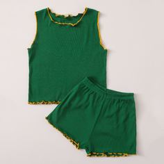 Пижама с контрастной отделкой и волнистым краем для девочек Shein