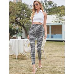 Двойная пуговица Хаундстут Повседневный Брюки Shein