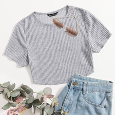 Однотонная трикотажная футболка Shein