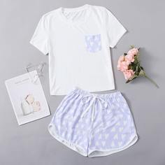 с карманами Сердечко милый Пижама Shein