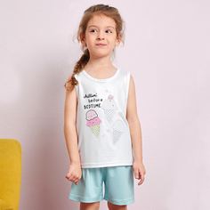 Полосатый милый Домашняя одежда для девочек Shein