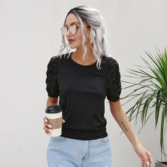 Однотонная футболка с пышным рукавом Shein