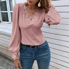 Блузка с пышным рукавом и кружевом Shein