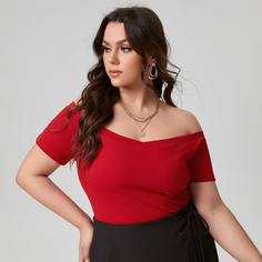 Одноцветный Сексуальный Футболка размера плюс Shein
