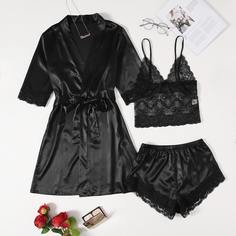с поясом Одноцветный Элегантный Комплект пижамы Shein