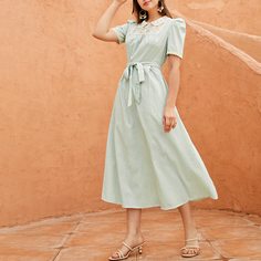 с поясом Клетка Винтажный Платье Shein