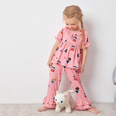 Пижама с оригинальным принтом для девочек Shein