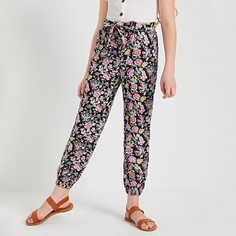 Брюки с поясом и цветочным принтом для девочек Shein