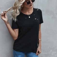 Рваная однотонная футболка Shein