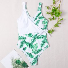 Слитный купальник с принтом листа Shein