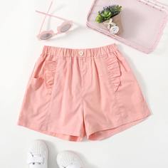 Пугавица Одноцветный Повседневный Шорты для девочек Shein