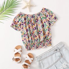 Блузка с цветочным принтом для девочек Shein