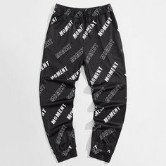 Мужские спортивные брюки с текстовым принтом на кулиске Shein