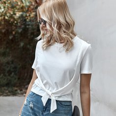 Однотонная футболка с узлом Shein