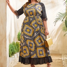 С оборками Графический принт Скромный Платья размер плюс Shein