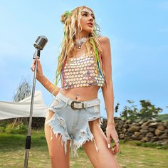 Рваные джинсовые шорты без пояса Shein