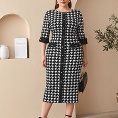 Платье размера плюс с принтом "хаундстут" и разрезом Shein