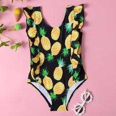 Слитный купальник с принтом ананаса для девочек Shein