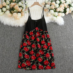 Платье размера плюс с цветочным принтом и высокой талией Shein