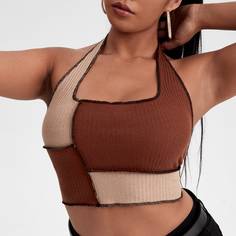 трикотажный Контрастный цвет Повседневный Размера плюс жилет Shein