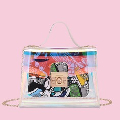 Голографическая сумка с цепочкой и риуснком обуви Shein