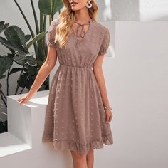 Платье в горошек с пышным рукавом Shein