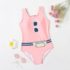 Слитный купальник с принтом для девочек Shein