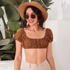 короткий топ в клетку Shein