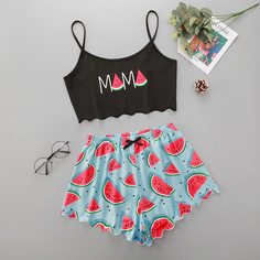 с бантом буква милый Пижама Shein