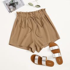 Шорты с узлом и присборенной талией Shein