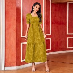 с оборками Одноцветный Элегантный Арабские платья Shein