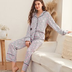Пижама в полоску с принтом фламинго Shein
