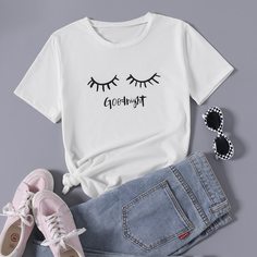 буква Повседневный Футболки Shein