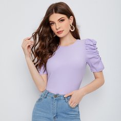 Однотонная футболка с пышными рукавами Shein