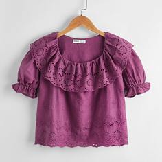 с оборками Одноцветный милый Блузки для девочек Shein