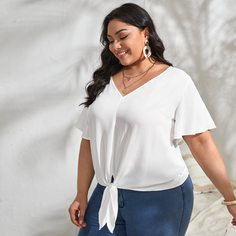 Топ размера плюс с рукавами бабочки Shein