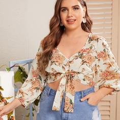Короткий топ размера плюс с узлом и цветочным принтом Shein