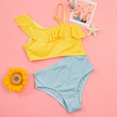 Слитный купальник с вырезом для девочек Shein