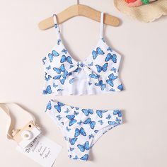Купальник бикини с оборками и бантом для девочек Shein