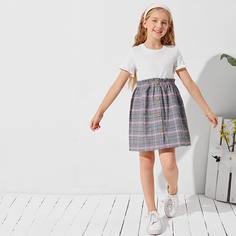 на пуговицах Клетка Повседневный Платья для девочек Shein