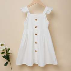 на пуговицах Одноцветный Повседневный Платья для девочек Shein