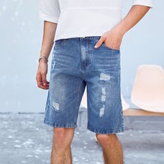 Мужские рваные прямые джинсовые шорты Shein