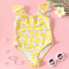 Слитный купальник с принтом лимона для девочек Shein