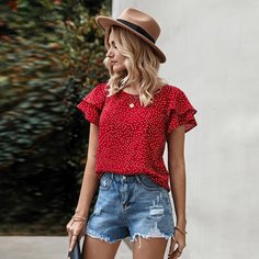 Многослойный В горошёк Бохо Блузы Shein