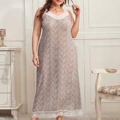 Платье размера плюс для сна с кружевной вставкой Shein