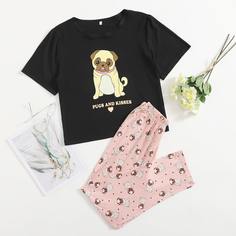 Мультяшный принт милый Пижама Shein