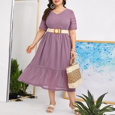 С оборками Одноцветный Повседневный Платья размер плюс Shein