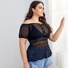 Кружевная блузка размера плюс с открытыми плечами без нижнего белья Shein