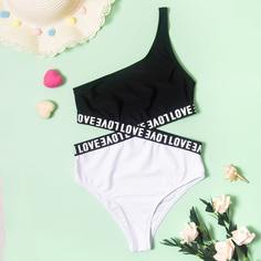 с разрезом буква Спортивный Купальники для девочек Shein