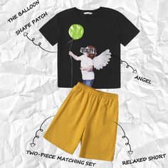 Шорты и футболка с принтом ангела для мальчиков Shein